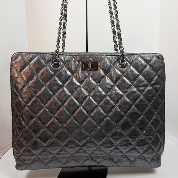 CHANEL Handbags - Chanel Reissue 2.55 Dark Grey/Anthracite Shopping Tote in Aged Calfskin
